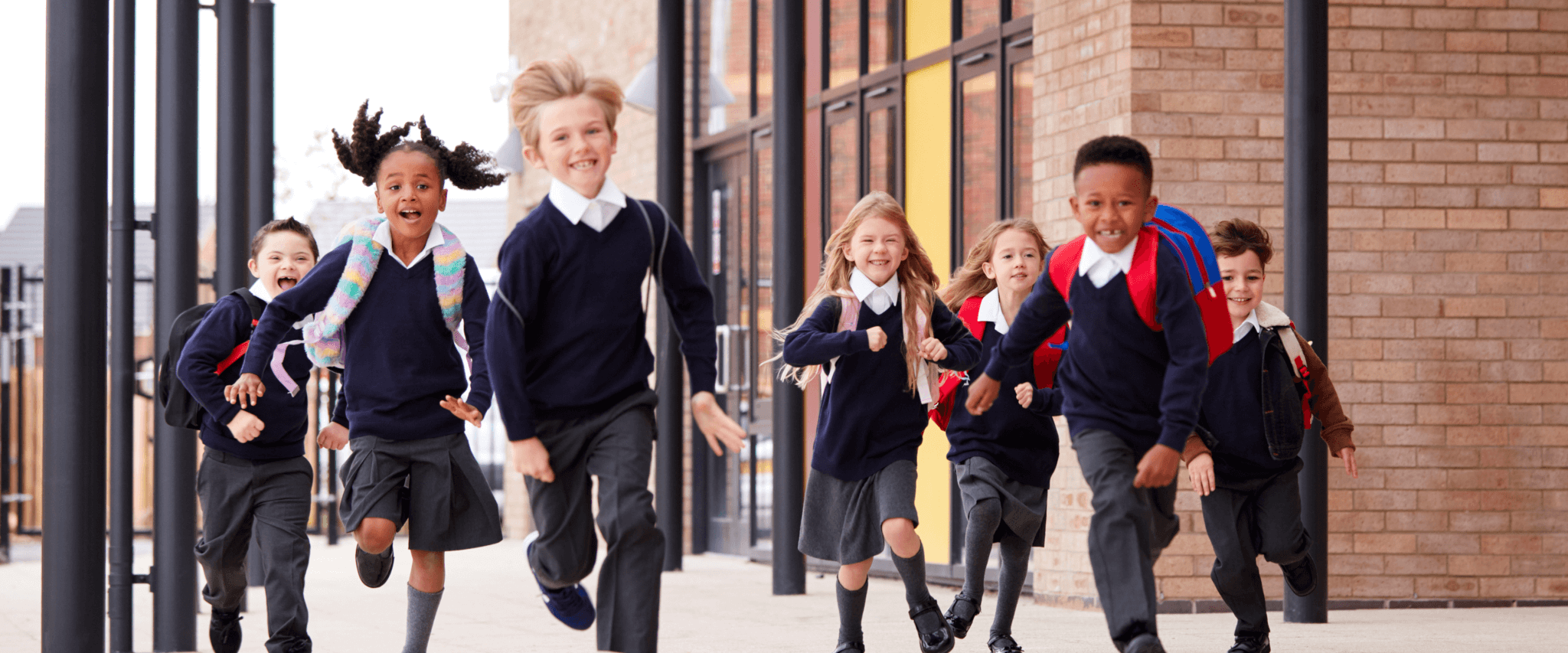 school children running